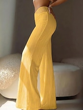 preiswerte Schlaghosen für Damen-Damen Bootcut Schlaghose Urlaub Vintage Mode Volle Länge Hohe Taille Atmungsaktiv Dehnbar Täglich Blau Schwarz Weiß Gelb Sommer Frühling Schmale Passform