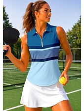 baratos Camisa Feminina-Mulheres Riscas Tops Camisa Esportiva Camisa polo de caminhada Camisa de tênis Sem Manga Zíper Floral UPF50+ Resistente a UV Elasticidade Alta Pavio Humido Respirável Voleibal Tênis Golfe Aberto para