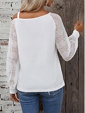  Dam Spets toppar Lappverk Knappar Ensfärgat Elegant Stylish Grundläggande Långärmad Asymmetrisk Vanliga toppar Ledigt Svart Vit Vår