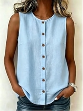 abordables Blouses Unies-Femmes Chemise Couleur Unie Uni Bohème Vacances ancien Sans manches Col ras du cou Hauts Longs Occasionnel Quotidien Sortir Noir Blanche Bleu Ciel Beige Été Printemps