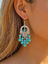 preiswerte Damen Ohrringe-Statement-Ohrringe aus türkisfarbener Legierung im Boho-Stil für Damen, vielseitig kombinierbar, übergroße Hängeohrringe für Strandurlaub, Sommerreisen und den Alltag.