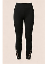 abordables Leggings-Mujer pantalones cortos capri Polainas Leggings cómodos Vacaciones Moda estilo costero de la abuela Hasta el Tobillo Media cintura Color sólido Encaje Comodidad Elástico Diario Casual Diario Negro
