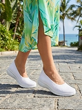 cheap Women-Women's White Lightweight Slip-On Walking Shoes – Breathable Knit Comfort Sneakers for Travel, Cruise Wear and Casual Use