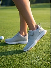 abordables Zapatos de Golf para Mujeres-Zapatillas de golf grises para mujer, cómodas, con cierre de dial, impermeables y sin tacos, ideales para principiantes y para practicar.