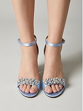 economico Invitato al matrimonio-Sandali da donna azzurri con tacco alto - eleganti scarpe da invitata a matrimoni con decorazioni di strass per cerimonie in città