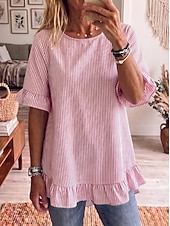  Femmes Chemise Rayé Élégant Bohème Vacances Manche Courte Hauts Longs Occasionnel Quotidien Fête Bleu Noir Rose Claire Violet Vert Été Printemps