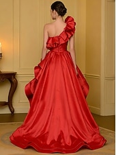 preiswerte Empire-Waist-Abendkleider-A-Linie Asymmetrisch Abiballkleider Abendkleid Ballkleid Festliche Kleidung Elegant Hoher Schlitz Ärmellos Ein-Schulter Hochzeit Formell Satin mit Rüschen Schlitz