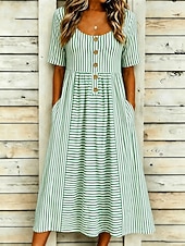 economico Abito a Strisce e Geometrico-Per donna Abito Midi Vestito Estivo Vestito Casual Abito a trapezio Abito Estivo Vacanza Casual Spiaggia Spiaggia Ferie Vestibilità regolare Grafico Geometrico A righe Manica Corta Scollo Tondo Blu