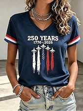  Jour de l'Indépendance Américaine Femmes T-shirt Imprimé Graphique Drapeau Américain ancien Élégant Classique Manche Courte Col en V Hauts Longs Occasionnel Quotidien Bleu Blanche Rouge Été Printemps