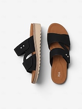 abordables Sandalias Cómodas-Sandalias negras cómodas para mujer con soporte para el arco del pie - correa ajustable en ancho. Sandalias cómodas para todo el día con suela antideslizante para caminar y viajar. &amp;ropa informal