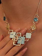 cheap Women's Necklace-Women's Bohemian Geometric Square Jewelry Set, Gold Alloy Enamel Necklace &amp; Drop Earrings, Colorful Modern Statement Accessories for Vacation, Travel and Daily Casual Wear