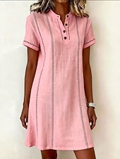  Mujer Vestido hasta la Rodilla Vestido de cambio Vestido informal Elegante Vacaciones Casual Ajuste regular Graphic Raya Manga Corta Cuello Alto Azul Piscina Blanco Rosa Beige Verano Primavera