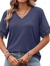  Dam T-shirt T-tröja Ensfärgat Stylish Klassisk Kortärmad V-hals Vanliga toppar Ledigt Dagligen Regnbåge blå Svart Vit Rodnande Rosa Marinblå Sommar Vår