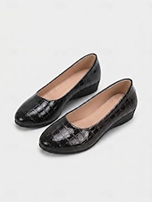 cheap Women's Flats-Women's Red Croc-Embossed Flats - Comfortable Round Toe Office Shoes with Low Wedge Heel &amp; Anti-Slip Sole for Professional Work, Meetings &amp; Daily Commute