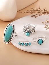 preiswerte Damenringe-4-teiliges Set aus eleganten, ausdrucksstarken Türkisringen aus einer böhmischen Legierung für Damen – perfekt zum Stapeln und für den Strandurlaub oder den Alltag.