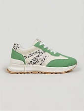 economico Sneakers da donna-scarpe da ginnastica da donna verdi con stampa leopardata - scarpe basse con lacci, calzature casual comode per l'uso quotidiano, per camminare &amp; viaggio