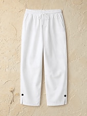 cheap Bottoms-Women's Cotton Linen Shorts Capri Pants Slacks Summer Shorts Casual Calf-Length Natural Plain Pocket Elastic Drawstring Design Comfy Outdoor Outdoor Going out Light Pink Orange red White Pink Summer
