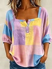 abordables Arte &amp; Diseño Blusas-Mujer Blusa Estampado Graphic Geométrico Diario Elegante Casual Media Manga Escote Cuadrado Tops regulares Casual Diario Rosa Morado Naranja Verano Primavera
