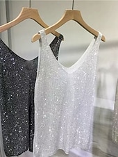 cheap Plain Tank-Valentine's Day Women's Camisole Tank Top Knit Rhinestone Fashion Sleeveless Crew Neck Square Neck Scoop Neck Regular Tops Holiday Black White khaki Grey Summer Spring