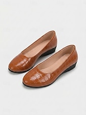 cheap Women's Flats-Women's Red Croc-Embossed Flats - Comfortable Round Toe Office Shoes with Low Wedge Heel &amp; Anti-Slip Sole for Professional Work, Meetings &amp; Daily Commute