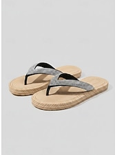 economico Infradito scivolosi-infradito da donna con strass scintillanti: comodi sandali bassi con suola in corda intrecciata, calzature estive casual per piscina, spiaggia e vacanze
