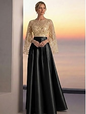 cheap A-Line Evening Dresses-A-Line Floor Length Evening Gown Elegant Glittering Floral Short Sleeve Crew Neck Evening Party Wedding Pocket Satin Lace with Pleats Beaded Eembroidered