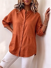  Pentru femei Cămașă Culoare solidă Simplu Vacanță Casual Guler mandarin Topuri lungi Casual Zilnic Concediu Alb Portocaliu Gri Primăvară