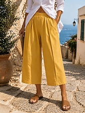 abordables pierna ancha y cintura alta-Mujer Pantalones Capri Perneras anchas Vacaciones Casual Capris Alta cintura PEC Negro Amarillo Caqui Verano