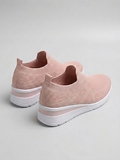 ieftine Femei-Teniși slip-on albi tricotați cu platformă pentru femei – pantofi sport ușori și respirabili, pentru activități în aer liber, plimbări, călătorii și purtare zilnică