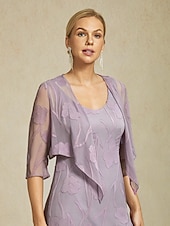 Femmes Haussements d'épaules Dentelle illusion Fleuri Élégant Basique Manche 3/4 Col ras du cou Hauts Réguliers Quotidien robe demoiselle d honneur Vêtements de vacances Lilas Été Printemps Automne