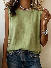  Women's Blouse Graphic Vintage Stylish Basic Sleeveless Crew Neck Regular Tops Casual Daily White Yellow Pink Brown Green Summer Spring