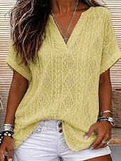  Mujer Blusa con textura Elegant Tops tejidos con textura Con Texturas Geométrico Elegante Clásico Manga Corta Escote en Pico Tops largos Casual Blanco Amarillo Verano Primavera
