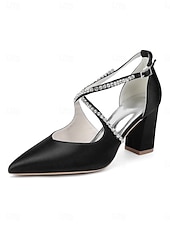 preiswerte Pumps mit Blockabsatz-Smaragdgrüne Satin-Pumps mit Blockabsatz – elegante Schuhe mit Strassriemen für Cocktailpartys und Abendveranstaltungen