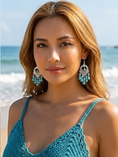 preiswerte Damen Ohrringe-Statement-Ohrringe aus türkisfarbener Legierung im Boho-Stil für Damen, vielseitig kombinierbar, übergroße Hängeohrringe für Strandurlaub, Sommerreisen und den Alltag.