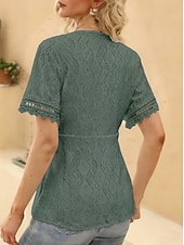  Mulheres Blusa Textura Elegant Elegante Boêmia Vintage Manga Curta Decote V Tops curtos Casual Diário Para Noite Damasco rosa Preto Branco Rosa Roxo Verão Primavera
