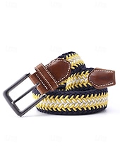 baratos Cintos Masculinos-Cinto masculino trançado elástico com ponteiras de couro e fivela de pino, casual e elegante, com ajuste regulável para homens maduros, ideal para uso diário e viagens.