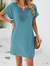 cheap Plain Dress-Women's Mini Dress Shift Dress Summer Dress Casual Daily Loose Fit Plain Short Sleeve V Neck Blue Navy Black Wine Summer