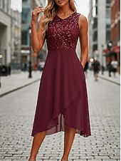preiswerte Chiffonkleider-Damen Midikleid Chiffonkleid Paillettenkleid Cocktailkleid Elegant Mode Modern Urlaub Party Wochenende Normale Passform Blumen Ärmellos V Ausschnitt Schwarz Rosa Rote Grün Sommer Frühling