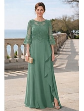 abordables Largo del piso-Corte A Hasta el Suelo Vestido Invitada Boda Vestido formal Vestido de noche Vestido de Madrina Manga Larga Cuello Barco Elegante Formal Invitado a la boda Noche formal Gasa con Un Color
