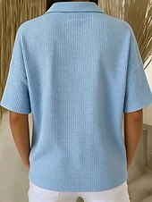  Dame Vaffel T-skjorte T skjorte Poloskjorter Vaffelstrikkede topper Lomme عادي Mote Stilfull Klassisk Kortermet Polokrage Vanlige topper Avslappet Daglig Strand Blå Svart Hvit Rød Oransje Sommer Vår
