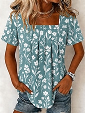 economico T-shirt floreale-Per donna Maglietta Stampato Floreale Grafico Vintage Elegante Classico Manica Corta Collo quadrato Top Regolari Quotidiano Weekend Blu Giallo Viola Estate Primavera