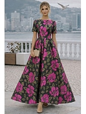 levne Koktejlové šaty-A-Linie Po kotníky Formální šaty Koktejl Šaty Elegantní Krátký rukáv Úzký výstřih Svatební Koktejlový večírek Žakár s Sklady