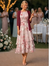 voordelige Jurkensets voor mama-Tweedelig A-lijn Tot de enkel Bruiloft gast jurk Ruimvallend Moeder van de bruid jurk 3/4 mouw Ronde hals Elegant Eenvoudig Casual Formeel Bruiloft gast Feestdagen Chiffon Wrap inbegrepen met