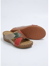 billiga Slide Sandaler-kvinnors flerfärgade blad patchwork-sandaler - bekväma tofflor med öppen tå för vardags- och utomhuskläder