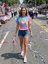  Women's Colorful Patriotic Tie Dye Slip-On Sneakers – Lightweight USA Flag Walking Shoes for Independence Day, Parade & Summer Festivals