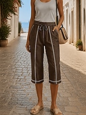 economico Pantaloncini Bermuda-Per donna Pantaloni capri Finto cotone e lino Raffreddamento Vacanza Casual Capri Vita Alta Marrone scuro Nero Bianco Azzurro cielo Estate Primavera Autunno