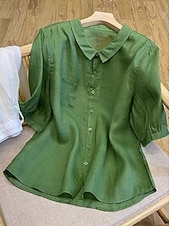  Women's Shirt Solid Color Elegant Vacation Daily Short Sleeve Long Tops Casual Daily Holiday Blue Pink Green Light Grey Dark Gray Summer Spring