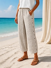 ieftine Pantalonii-Pentru femei chinez Pantaloni de vară Pantaloni harem Șic Stradă Casual Lungime totală Talie medie Dungi Buzunar Curea elastică Confortabil Confort Micro-elastic Zilnic Casă În aer liber Gri Deschis