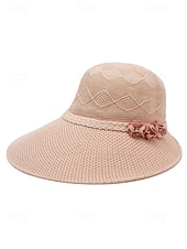 baratos Chapéus Femininos-Chapéu de sol feminino boho de palha - chapéu de praia de verão com aba larga e decoração de flor 3D, fedora respirável em poliéster trançado para férias e uso casual diário. &amp;Proteção solar, várias