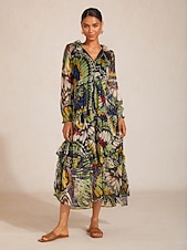 cheap Vacation Dresses-Jungle Butterfly Flowy Chiffon Maxi Dress